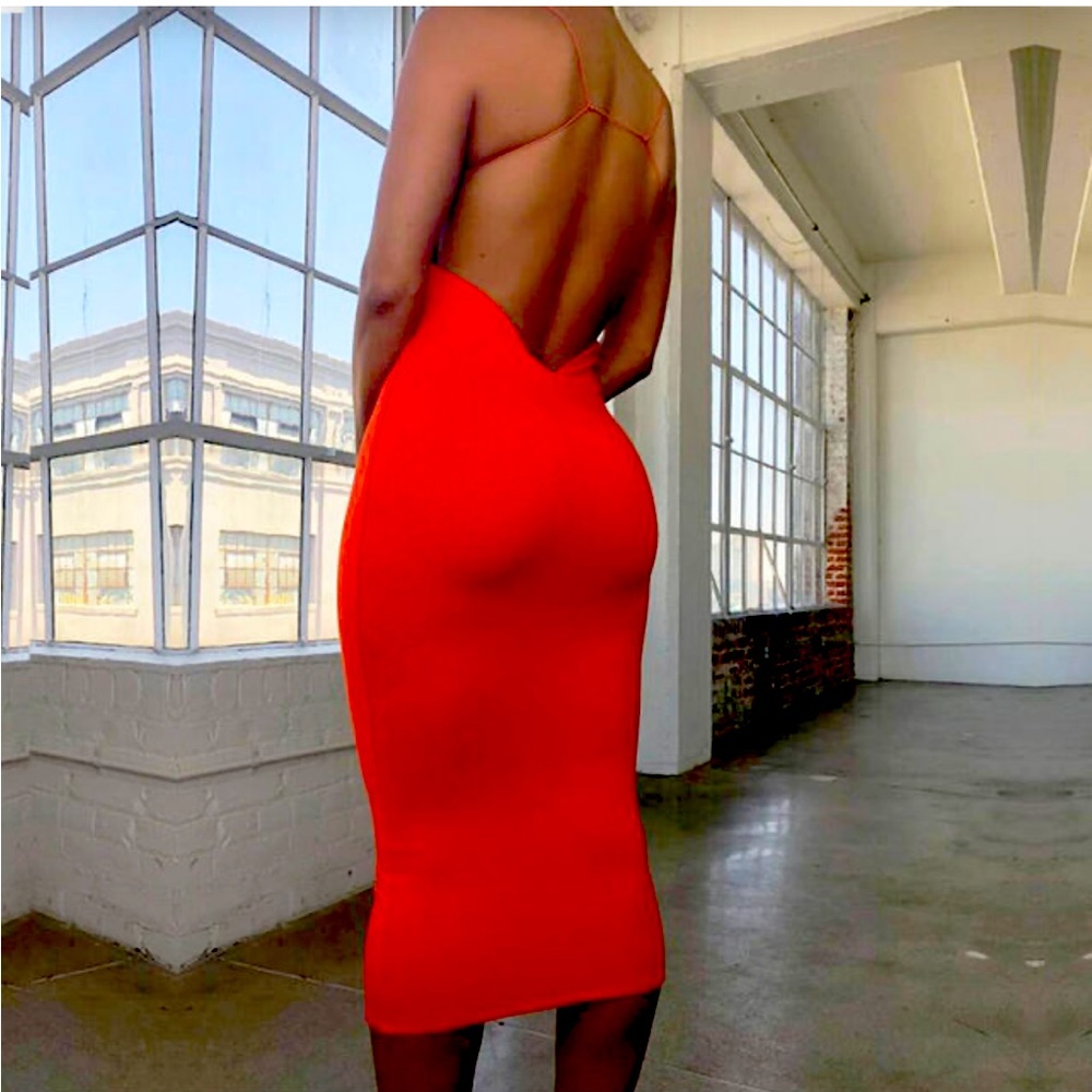 Orang midi backless dress